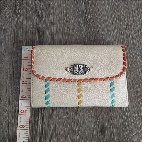 Brighton Trifold Wallet Cream with Blue Orange Yellow Ribbons Stitching - Picture 7 of 7